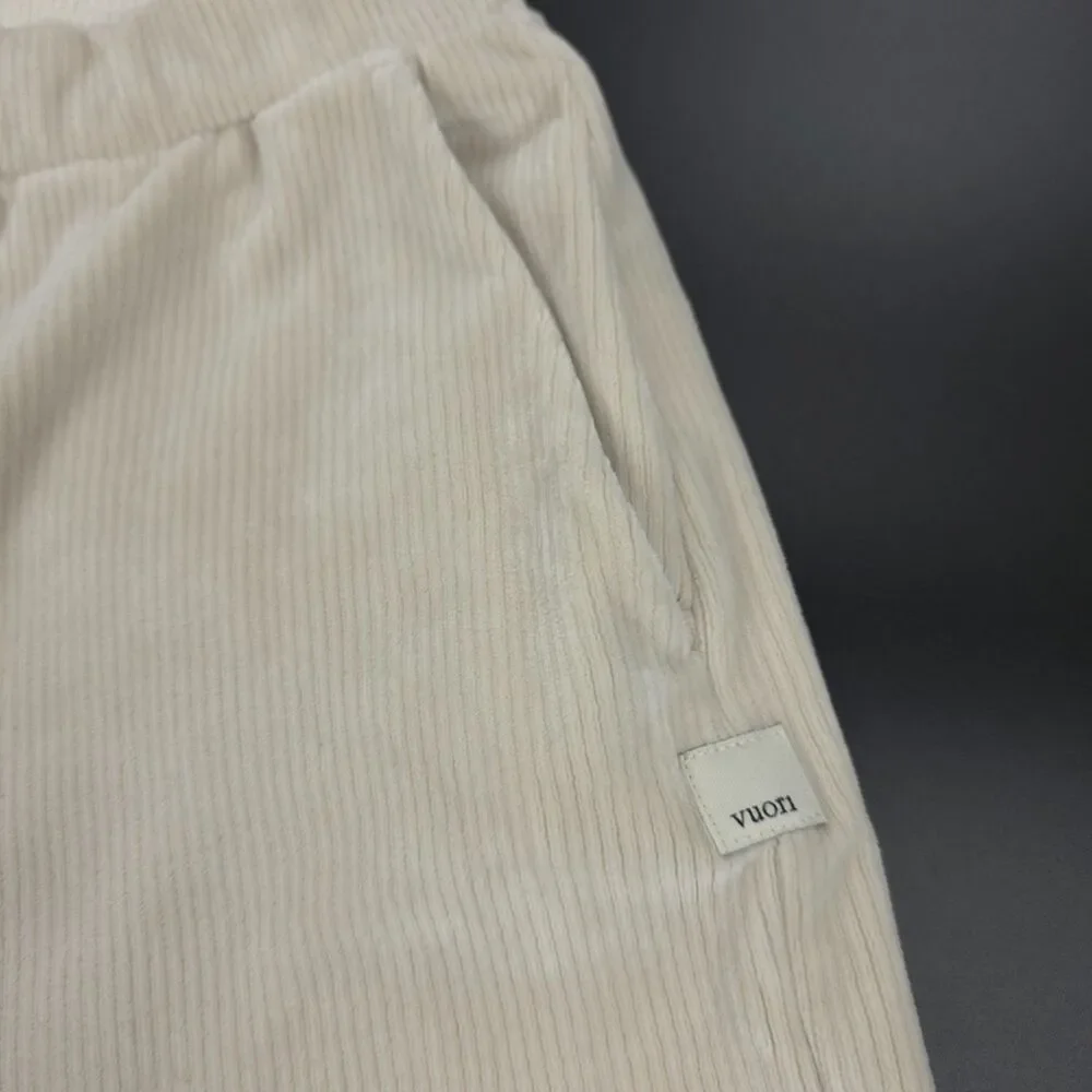 VUORI Haven Wide Leg Ribbed Knit Pant Suede Beige Athleisure Lounge Clean Girl - Picture 6 of 10